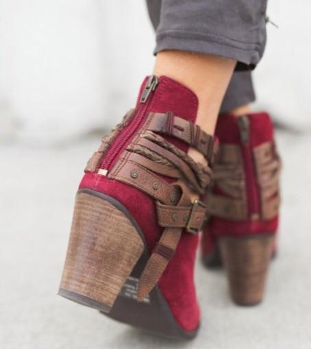 Women Boots Chunky Heels Winter Shoes Woman Suede Leather Snow Ankle Boots