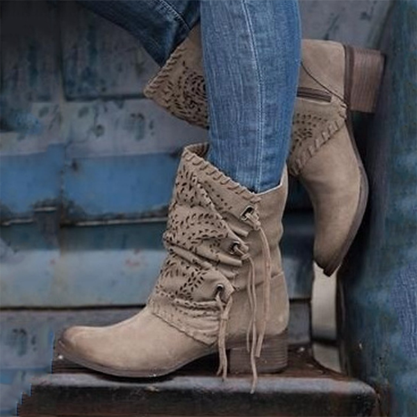 Women's Round Toe Block Heel Boots
