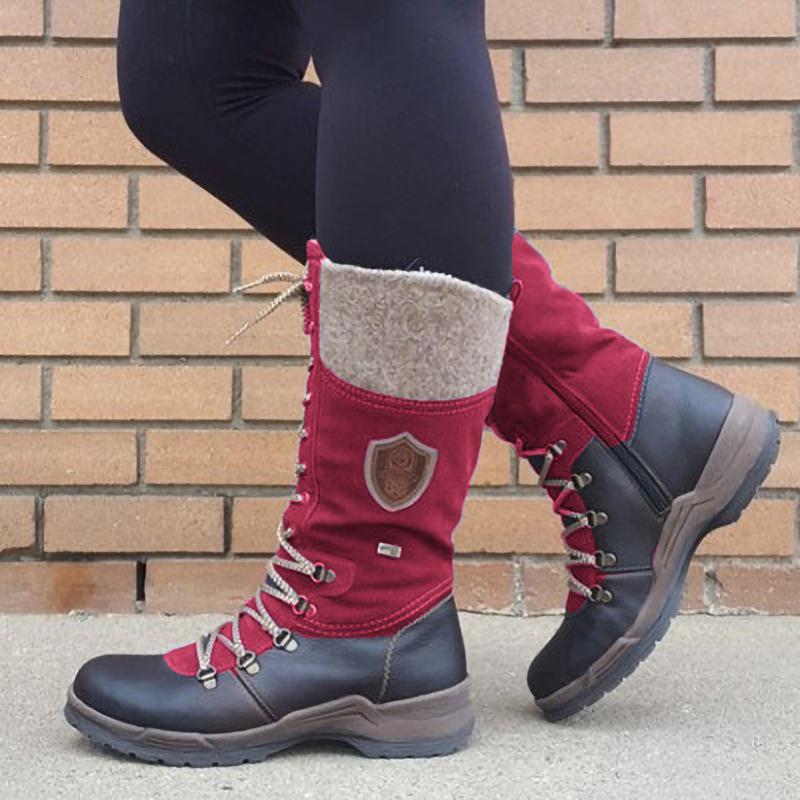 New Comfortable Thick Soled Large Medium Size Women's Boots Color Matching Wool Boots