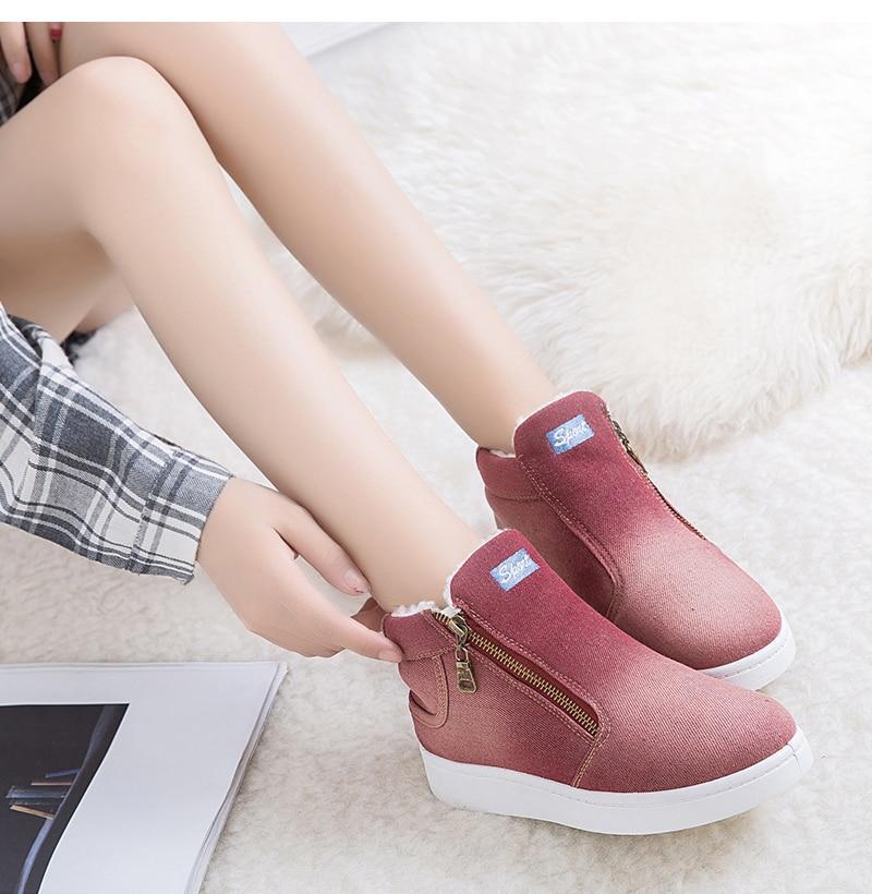 Women Denim Jeans Boots Fleece Push Snow Boots Flat Casual Shoes