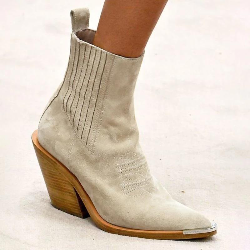 Chunky Heel Pointed Ankle Boots