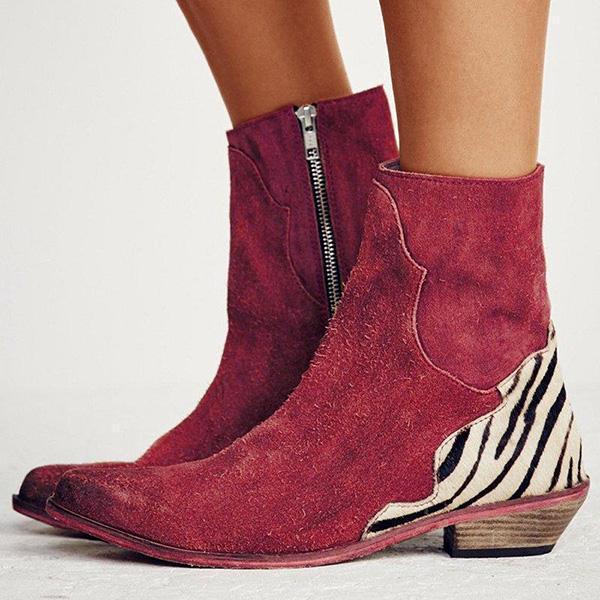 Casual Pointed Toe Zebra-Striped Boots