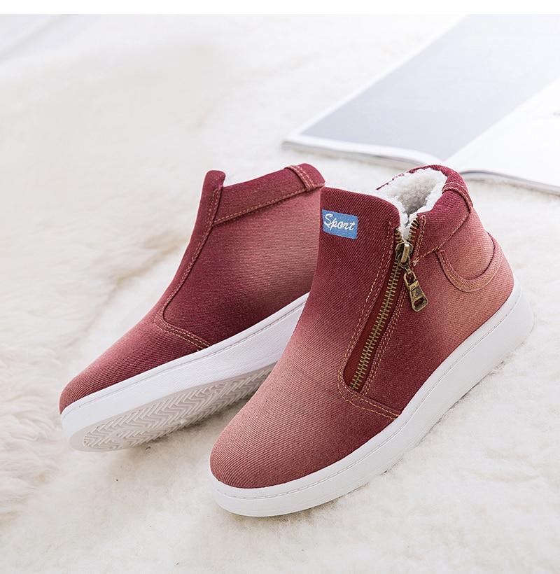 Women Denim Jeans Boots Fleece Push Snow Boots Flat Casual Shoes