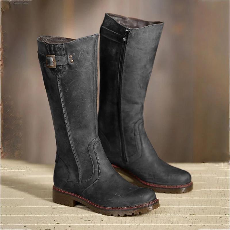 WOMEN ROUND TOE ZIPPER LOW HEEL PU CASUAL BOOTS