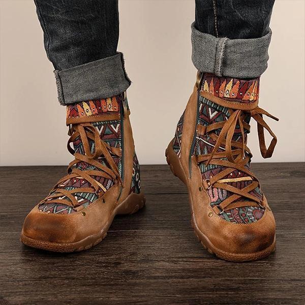 Casual Lace Up Zipper Comfy Flat Boots