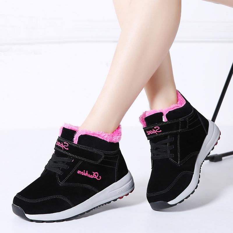 women boots leather suede women warm push ankle boots high waterproof Boots rubber hiking boots shoes