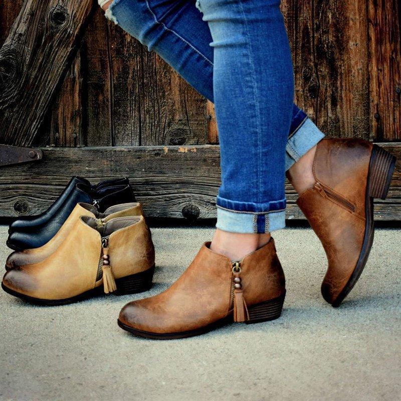Vintage Tassel Side-Zipped Ankle Booties