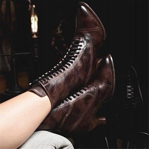 Women's Lace-Up Retro Low Heel Boots