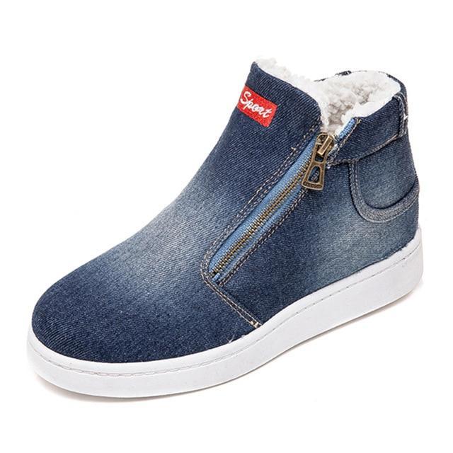 Women Denim Jeans Boots Fleece Push Snow Boots Flat Casual Shoes