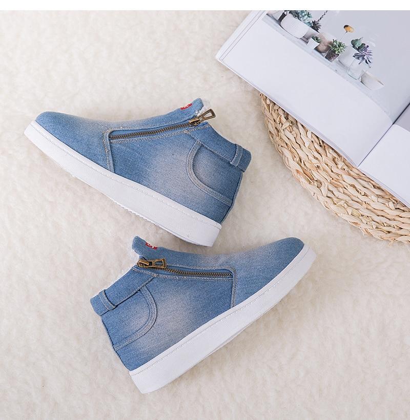 Women Denim Jeans Boots Fleece Push Snow Boots Flat Casual Shoes