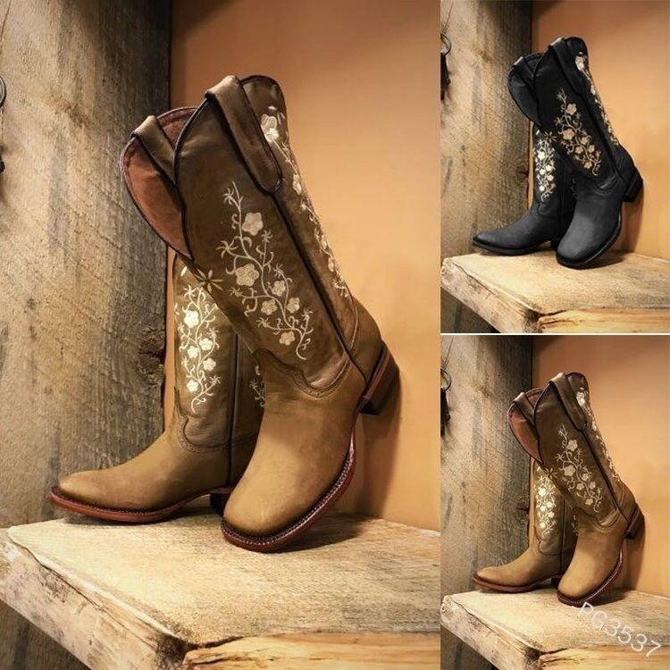 Knight Women's Boots Flat Bottom Embroidered Martin Boots