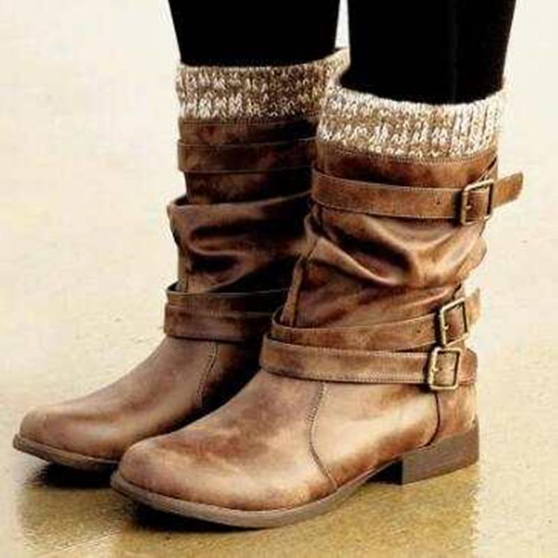 Mid-Calf Round Head Martin Boots