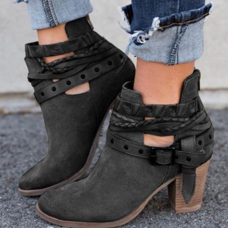 Women Boots Chunky Heels Winter Shoes Woman Suede Leather Snow Ankle Boots