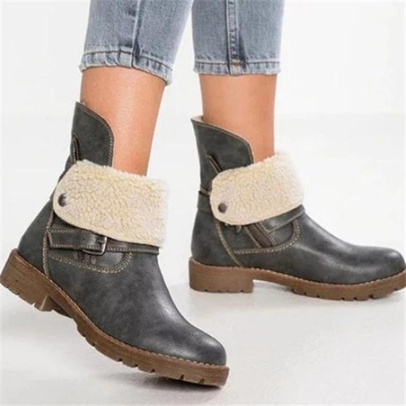 WOMENS LOW HEEL ZIPPER ANKLE SNOW BOOTS