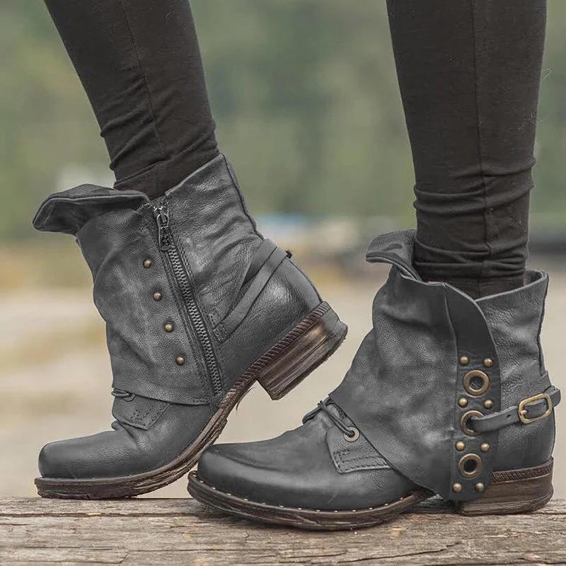 Vintage Zipper Casual Locomotive Style Boots