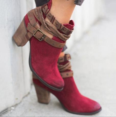 Women Boots Chunky Heels Winter Shoes Woman Suede Leather Snow Ankle Boots