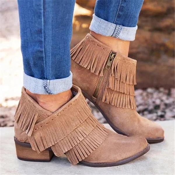 Retro Tassel Zipper Boots Women's Casual Ankle Boot