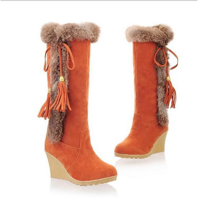 Women's Boots Wedge Heel Round Toe Daily Solid Colored Suede Mid-Calf Boots Black / Orange / Brown