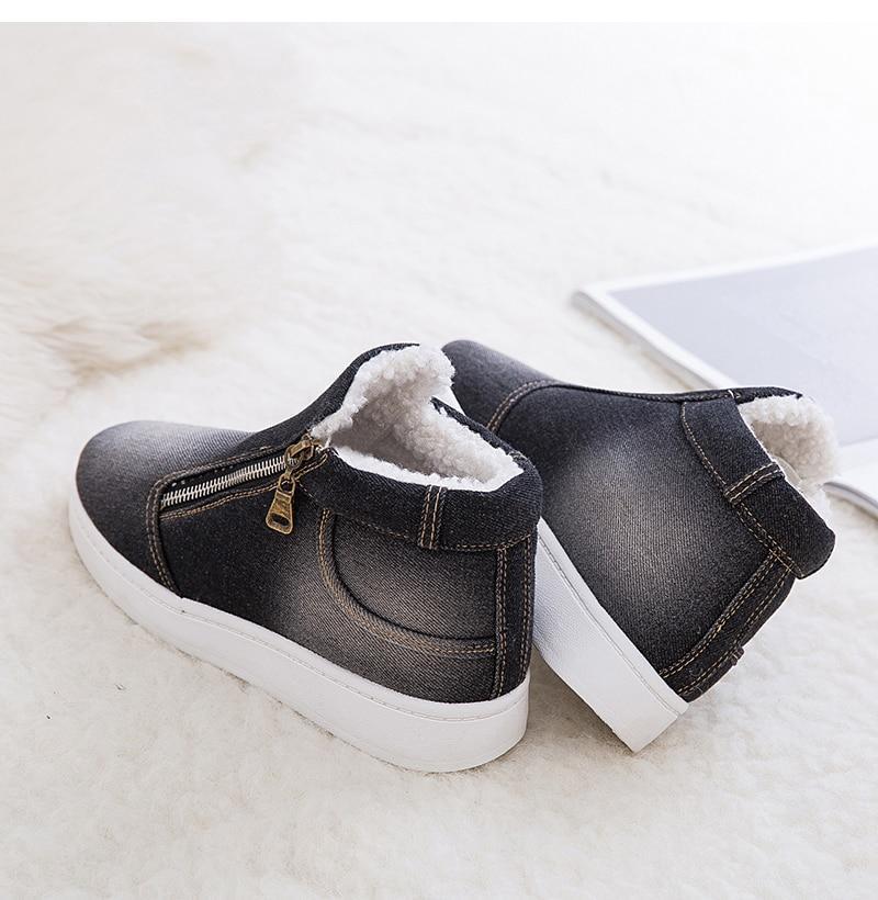 Women Denim Jeans Boots Fleece Push Snow Boots Flat Casual Shoes