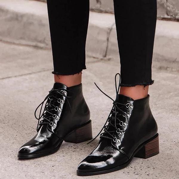 LADYS STYLISH  LACE-UP HEELS ANKLE BOOTS