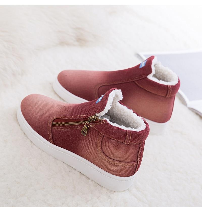 Women Denim Jeans Boots Fleece Push Snow Boots Flat Casual Shoes