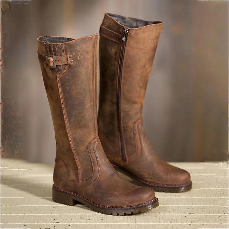 WOMEN ROUND TOE ZIPPER LOW HEEL PU CASUAL BOOTS