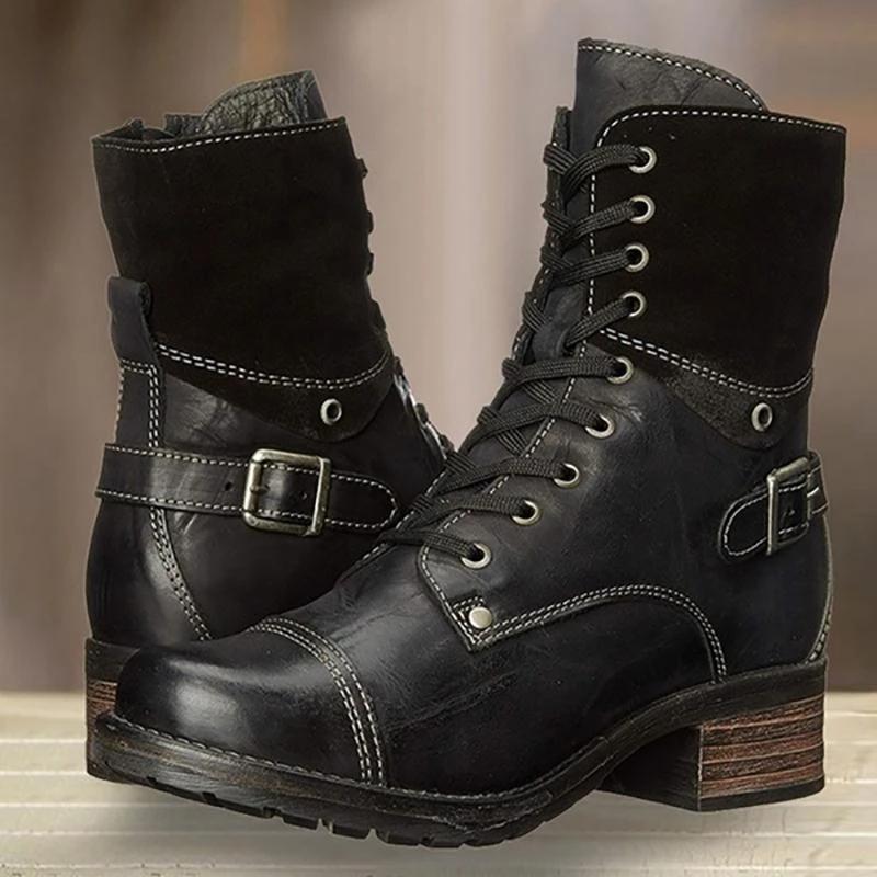 Classic Motorcycle Lace Up Ankle Boots