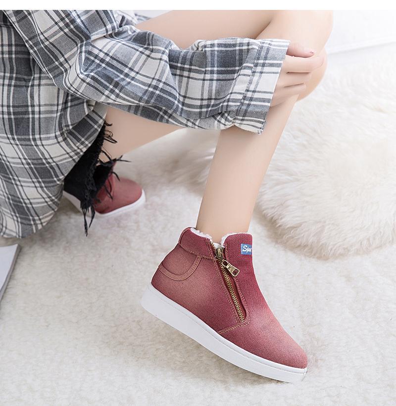 Women Denim Jeans Boots Fleece Push Snow Boots Flat Casual Shoes