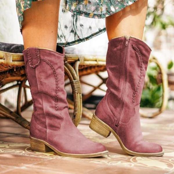 Vintage Round Toe Zipper Boots