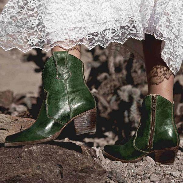 Middle Heel Coarse Heel Plain Zipper Pointed Head Boots