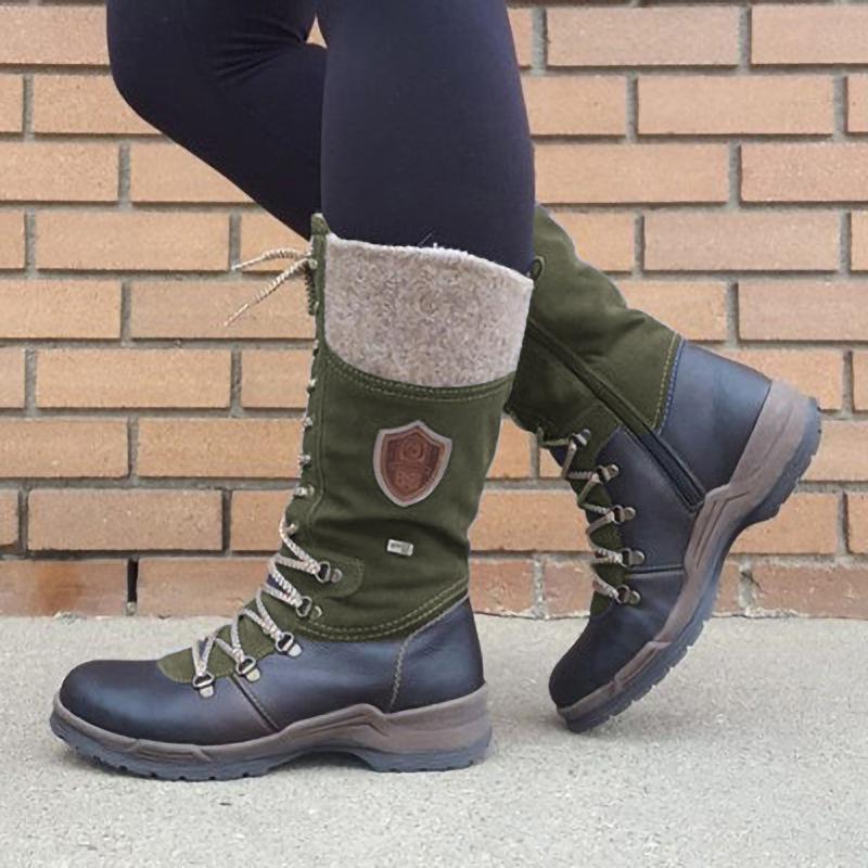 New Comfortable Thick Soled Large Medium Size Women's Boots Color Matching Wool Boots