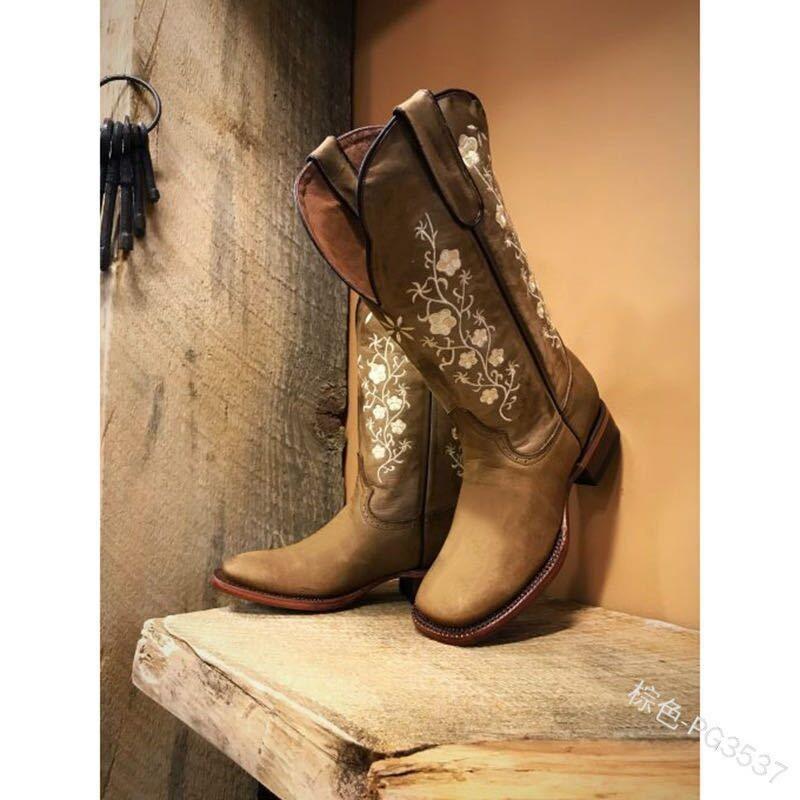 Knight Women's Boots Flat Bottom Embroidered Martin Boots