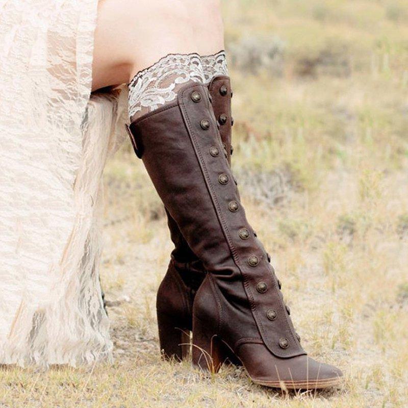 Women Vintage Medieval Boots Retro Cosplay High Martin Boots
