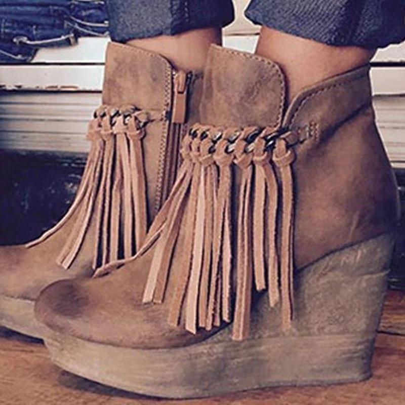 Tassel Wedge Heel Zipper Shoes
