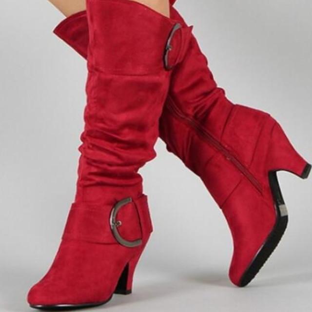Women's Boots Chunky Heel Round Toe Suede Mid-Calf Boots Fall & Winter Black / Purple / Red