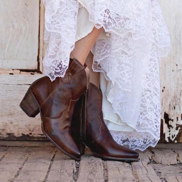 Middle Heel Coarse Heel Plain Zipper Pointed Head Boots