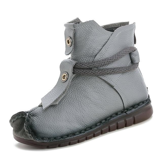 Women Genuine Leather High Quality Fashion Short Flats Ankle Boots