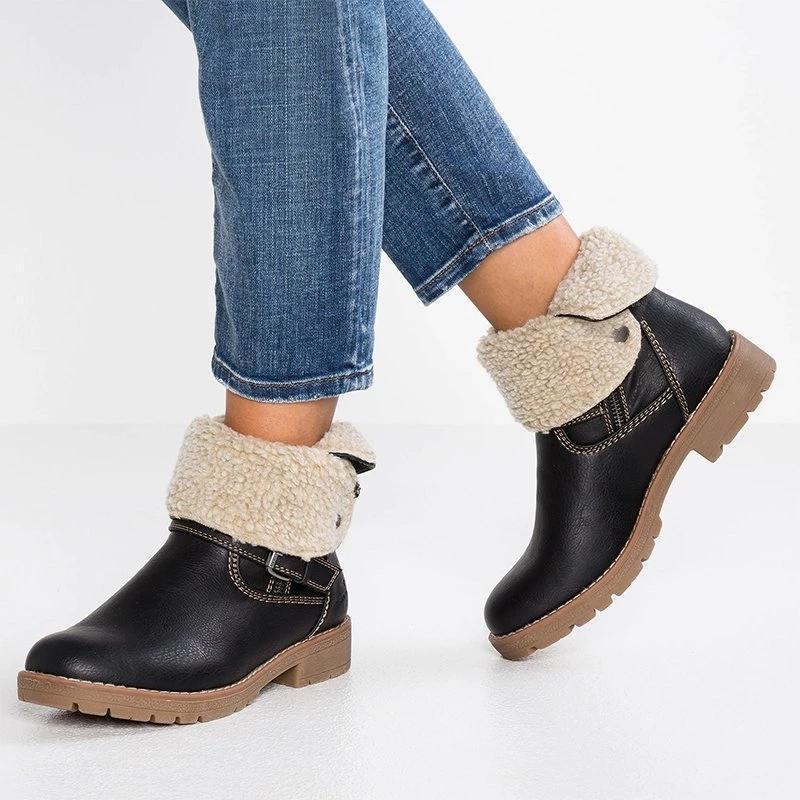 WOMENS LOW HEEL ZIPPER ANKLE SNOW BOOTS