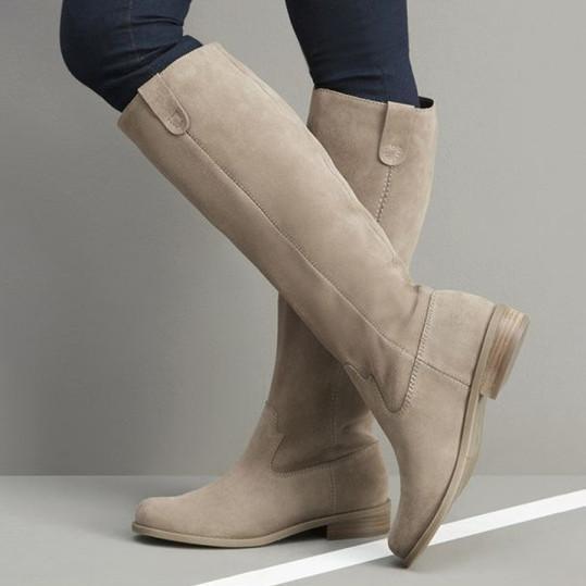 Plain Flat Velvet Round Toe Casual Knee High Flat Boots