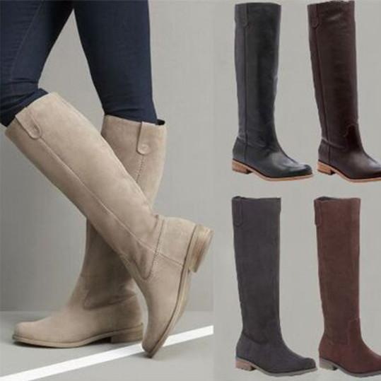 Plain Flat Velvet Round Toe Casual Knee High Flat Boots