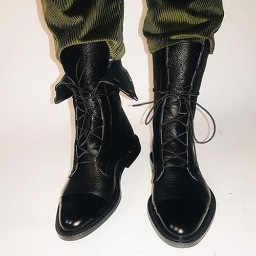 Women Comfy Lace Up Wedding Flat Heel Boots