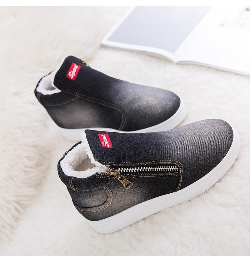 Women Denim Jeans Boots Fleece Push Snow Boots Flat Casual Shoes