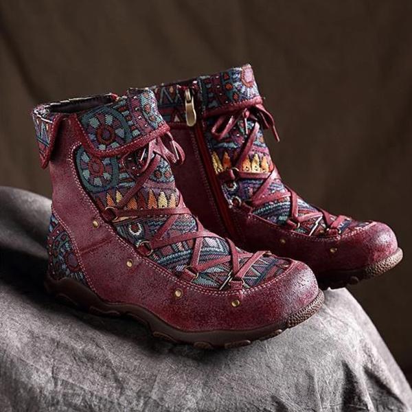Casual Lace Up Zipper Comfy Flat Boots