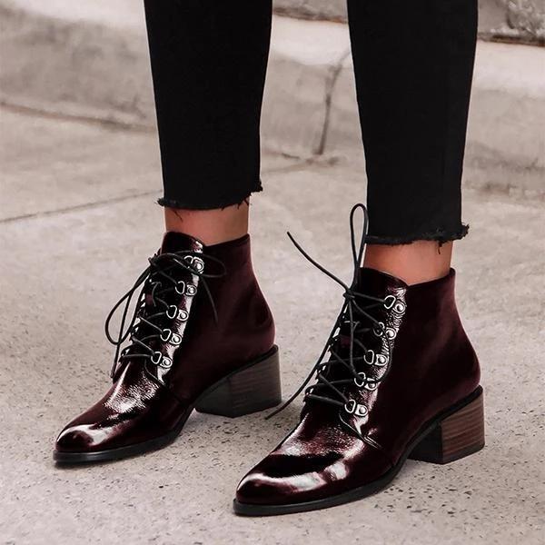LADYS STYLISH  LACE-UP HEELS ANKLE BOOTS
