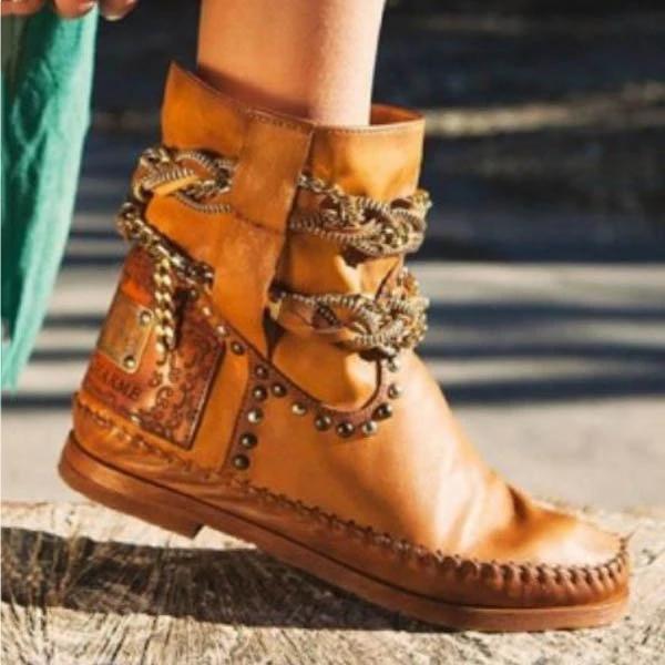 Plain Round Toe Tassel Flat Heel Boots