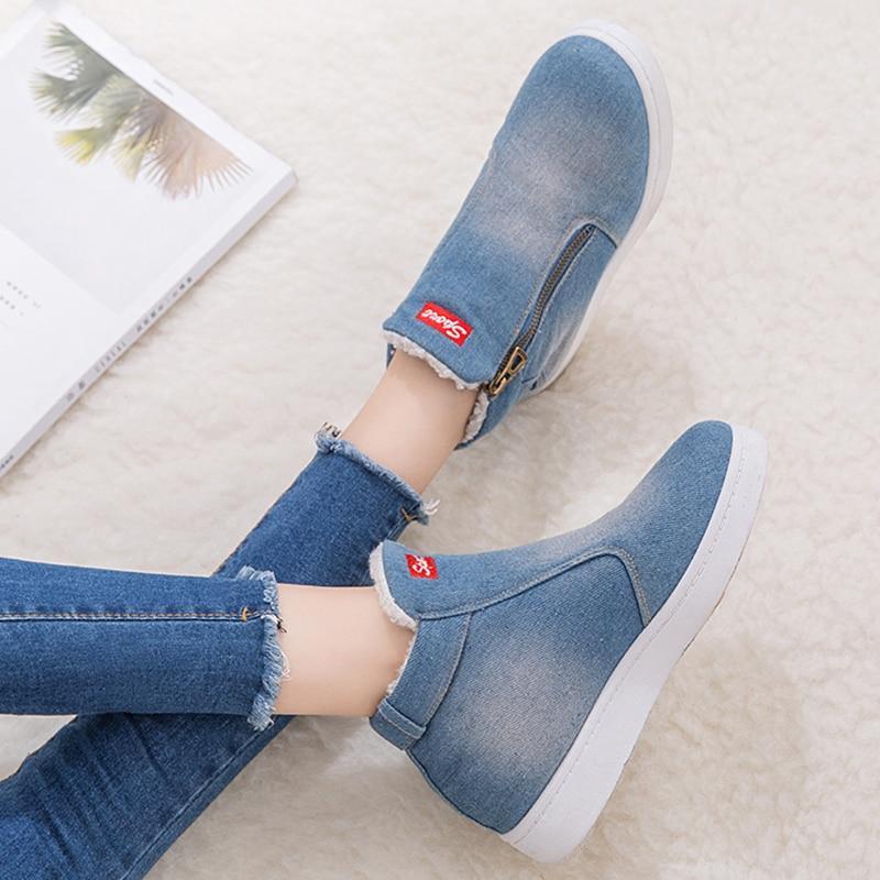 Women Denim Jeans Boots Fleece Push Snow Boots Flat Casual Shoes