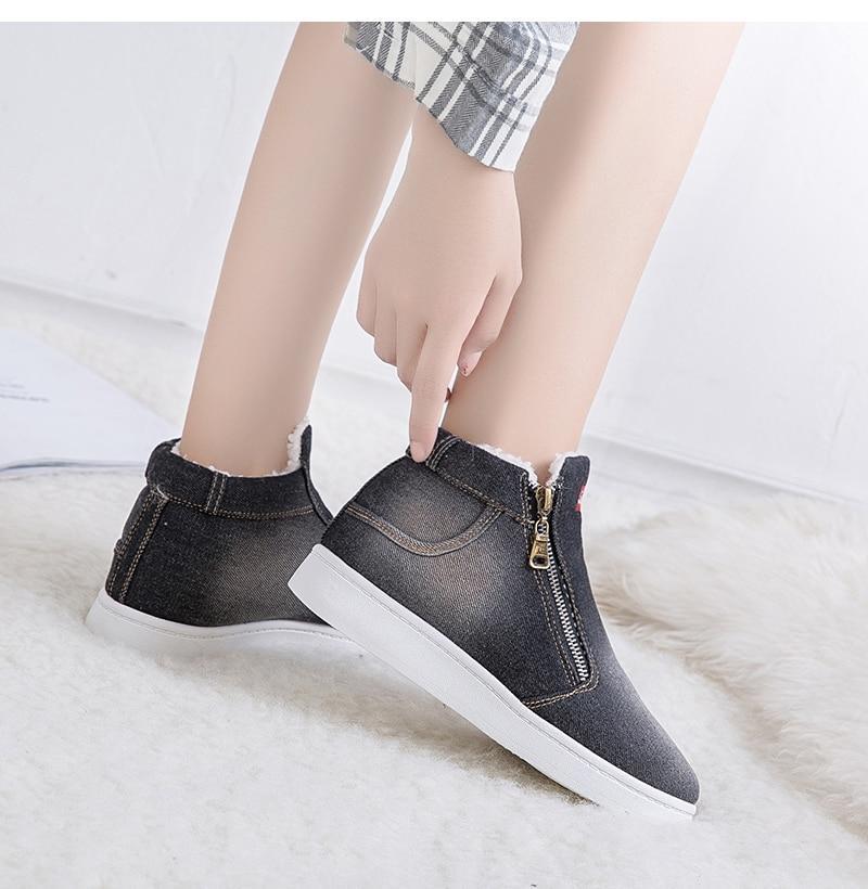 Women Denim Jeans Boots Fleece Push Snow Boots Flat Casual Shoes
