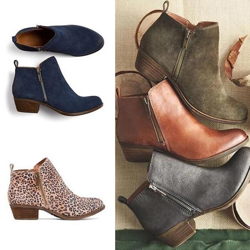 Women Side Zipper Round Toe Ankle Boots