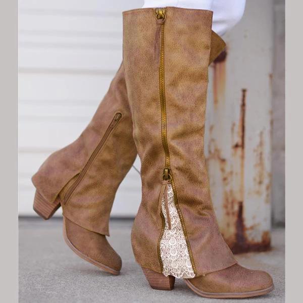 Winter Over Knee Boots Lace Chunky Heel Boots