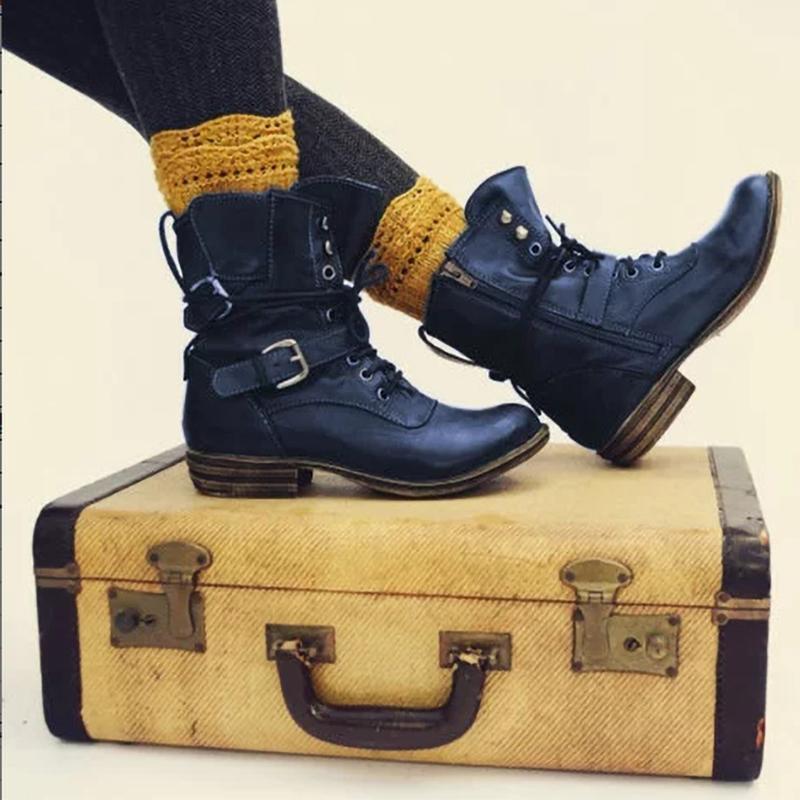 Round Toe Lace-up Ankle Boots